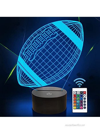 FULLOSUN Football 3D Night Light American Football 3D Illusion Lamp for Kids with Remote 16 Colors Changing Creative Birthday Rugby Gifts for Boy Girl Bedroom Decoration