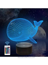 FULLOSUN Night Lights for Kids Ocean Whale Illusion 3D Night Light Bedside Lamp 16 Colors Changing with Remote Control Best Birthday Gifts for Child Baby Boy and Girl