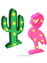 FUTUREPLUSX Flamingo Cactus Table Lamp Marquee Sign Lights Tropical Flamingo Cactus Night Light Party Cactus Decor