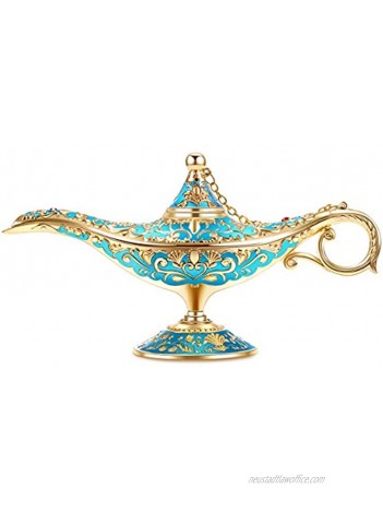Gusnilo Vintage Aladdin Magic Lamp Genie Collector's Edition  Wedding Table Decoration,Collectable Rare Classic Arabian Props Aladdin Pot & Delicate Gift for Party BirthdayPeacock Blue
