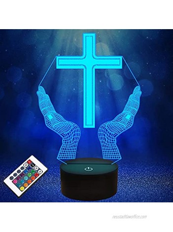 Jesus Cross 3D LED Night Light for Friends Xmas Easter Room Decor Gifts,Optical Illusion Desk Table Lamp with Remote + 16 Color Flashing Change + Timer
