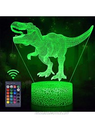 Koicaxy Dinosaur Toys 3D Dinosaur Night Light with Remote & Smart Touch 7 Colors + 16 Colors Changing Dimmable T Rex 3D Night Light Birthday Gifts for Boys Kids Age 2 3 4 5 6+ Year Old Boy