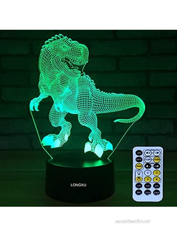 LONGXU Dinosaur Toys 3D Night Light for Boys with Timer Remote & Smart Touch 7 Colors Changing Dimmable TRex Toy 1 2 3 4 5 6 7 8 9 10 Year Old Boy Gifts Dinosaur