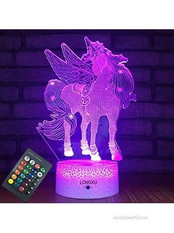 LONGXU Unicorn Gifts Lamps Night Lights for Kids Night Light with Remote & Smart Touch 7 Colors + 16 Colors Changing Dimmable Unicorn Toys 3 4 5 6 7 8 9 Year Old Girl Gifts Unicorn Pegasus