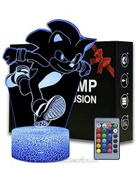Magiclux 3D Illusion Sonic Night Light Anime Hedgehog Desk Lamp with Remote Control Kids Bedroom Decoration Sonic Hedgehog Toys Gifts for Boys Girls