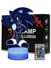 Magiclux 3D Illusion Sonic Night Light Anime Hedgehog Table Lamp with Remote Control Kids Bedroom Decoration Creative Birthday for Boys Girls