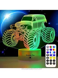 Pinkie Pie Kids 3D LED Lamp Monster Truck for Boys Night Light for Kids Soft Light Lamps for Bedrooms with Remote Dimmable 14 Colors Room Decor for 3 4 5 9 10+ Year Old Kids Birthday Easter Xmas Gift