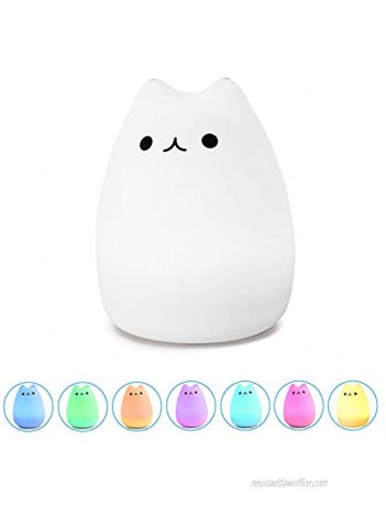 WoneNice Portable Cute Kitty Silicone LED Night Lamp,USB Rechargeable Children Night Light with Warm White & 7-Color Breathing Modes Touch Sensor Control Christmas Gifts for Baby Kids Adults
