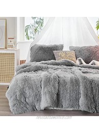 3 Pieces Plush Shaggy Comforter Set Twin Size Luxury Faux Fur Fluffy Duvet Set Ultra Soft and Warm Bedding Set for Kids 1 Comforter + 2 Pillowcases Light Grey