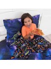 Bixbee Kids Bedding Set Twin Bedding Sets for Boys and Girls 5 Piece Bedding Set with Fitted Sheet Flat Sheet Pillow Case Twin Blanket and Decorative Pillow in Meme Space Odyssey Blue