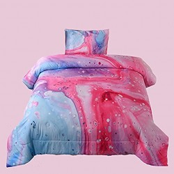 Blckmanba Twin Comforter Set Tie Dye Pattern Marble Comforter Bedding Set Twin Size Girls Comforter with 1 Pillowcases,Supersoft Breathable Pink Quilt Sets,175x230cm