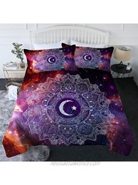 BlessLiving 3 Piece Moon and Star Comforter Set with Pillow Shams Celestial Mandala Bedding Set Cosmic Purple Space Reversible Comforter Twin Twin XL Size Duvet Sets for Kids Teens Boys