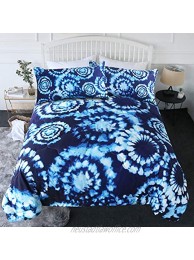 BlessLiving Blue Tie Dye Queen Comforter Set 3 Piece Trippy Bedding Set with 3D Printed Boho Designs Reversible Comforter Full Queen Size Bed Sets for Adults Men Soft Comfortable Machine Washable