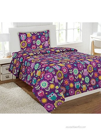 Fancy Collection Sheet Set Owls Flowers Purple Teal Yellow Lavender New Twin