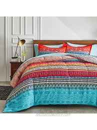 Flysheep Bed in a Bag 6-Pieces Twin for Kids Colorful Bohemian Style Tribal Blue n Red Printed Reversible Bed Comforter Set 1 Comforter 1 Flat Sheet 1 Fitted Sheet 2 Pillow Shams 1 Pillowcase