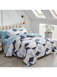 FlySheep Bed in a Bag 6-Pieces Twin for Kids Modern Blue Triangles Geometric Style Microfiber Reversible Bed Comforter Set 1 Comforter 1 Flat Sheet 1 Fitted Sheet 2 Pillow Shams 1 Pillowcase