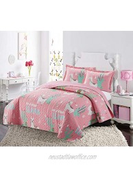 Golden Quality Bedding Twin Size Kids Bedspread Quilts Throw Blanket for Teens Boys Bed Printed Bedding Coverlet Multi Color Pink White Llama # 19-06 Twin
