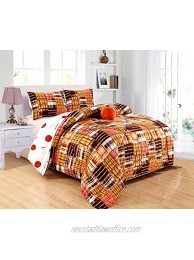 GrandLinen 3 Piece Kids Twin Size Basketball Sports Theme Comforter Set with Plush Basketball Pillow Included-Orange White and Brown Plaid. Boys Girls Guest Room and School Dormitory Bedding