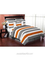 Gray Orange and White Childrens Teen 3 Piece Full Queen Boys Stripe Bedding Set Collection