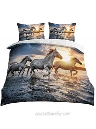 HOSIMA Comforter Cover Horse Theme Print Full Size Handsome Horse Bedding Set Decorative twin bedding sets for girls with 2 Pillowcases（No Comforter）
