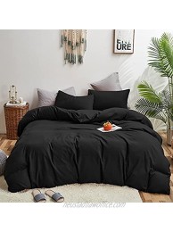 Houseri Black Comforter Set Queen All Black Bedding Comforters Sets Full Size Simple Style Solid Color Black Queen Comforter Set Bed Quilts