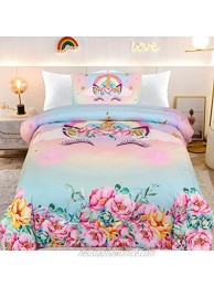 HTgroce Kids Twin Comforter Set for Girls,Unicorn Bedding Sets Printing Super Soft Microfiber Twin Size 68"x 86",1 Quilt+1 Pillow Shams