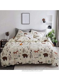 Jumeey Bear Comforter Sets Full Girls Fox Rabbit Cartoon Comforter Queen Cotton Teens Boys Animal Woodland Bedding Sets 3 Piece Queen Size