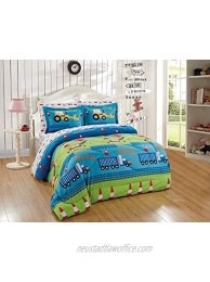 Kids Collection Twin Size Comforter And Sheet Set Crane Traffic Cones Dig Dump Trucks Bulldozer Construction Traffic Blue Green Kids New # Crane