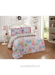 Kids Zone Home Collecrion Full Size Comforter And Sheet Set for Girls Teens Owl Hearts Butterflies Birds Multi-Color Pink Blue New