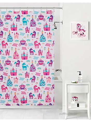 Mainstays Kids Pretty Princess Floral Castle Unicorns and Hearts Reversible Bedding Twin Comforter for Girls 5 Piece in a Bag Shower Curtain