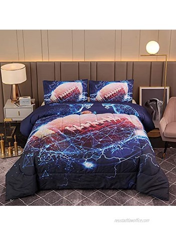Meeting Story American Soccer Rugby Ball with Ice Comforter Sets for Children Boy Girl Teen Kids,3D Sports Themed Bedding Reversible Comforter Set Navy-Rugby Twin