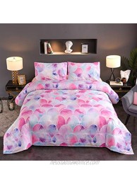 N P Pink Mermaid Comforter Set Full Queen Size Kids Girls Multicolored 3D Fish Scale Bedding Sets Modern Scales Circles with Pastel Watercolors Rainbow Pattern Double Quilt Set,3pcs,Pink Blue