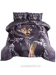 NTBED 3D Black Wolf Comforter Set Queen Breakout Wolf Bedding Comforter Nature Wildlife Creature Soft Lightweight Microfiber Bedding Quilt Sets for Teens Boys
