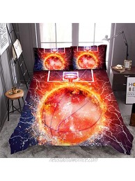 NTBED 3D Lightning Basketball Comforter Set Twin for Boys Teens 3-Pieces Sports Bedding Comforter Fire Printed Quilt Set Orange Twin