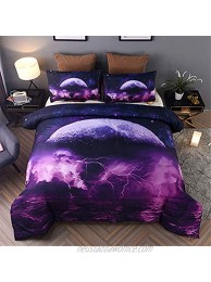 NTBED Galaxy Comforter Set Queen Purple for Kids Boys Girls 3-Pieces Lightweight Moon Lightning Printing Microfiber Bedding Sets for All-Season