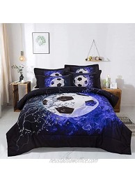 Soccer Comforter Set Twin Blue Flame Bedding Set for Kids Boys Soccer Fans 2 Pieces Sports Duvet Set with 1 Pillowcases Fire and Ice Comforter Twin Size 68"x86"