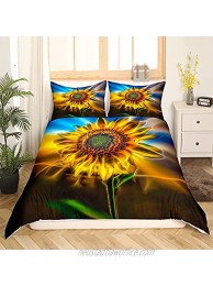 Sunflower Comforter Cover Set Queen Floral Print Bedding Set Modern Style Girls Boys Teen Bedding Comforter Cover 3 Pieces Soft Youth Pattern Decor Adult Loves The Life Bedding Set with Zipper Ties