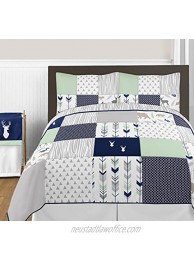 Sweet Jojo Designs Navy Blue Mint and Grey Woodsy Deer Girls 3 Piece Full Queen Bedding Set