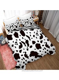 xiaoleyu Kids Cow Comforter Set Full Queen Size Modern Black White Reversible Striped Bedding Set Cartoon Cow with Zebra Striped Soft Microfiber Comforter Quilt Covers