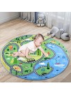 Abreeze Round Kids Rugs 4ft Faux Wool Kids Road Traffic Area Rugs Non-Slip Childrens Crawling Carpet Colorful Educational & Fun Throw Rug for Living Room Bedroom Playroom Nursery Decor