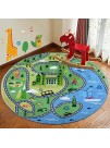 Abreeze Round Kids Rugs 4ft Faux Wool Kids Road Traffic Area Rugs Non-Slip Childrens Crawling Carpet Colorful Educational & Fun Throw Rug for Living Room Bedroom Playroom Nursery Decor