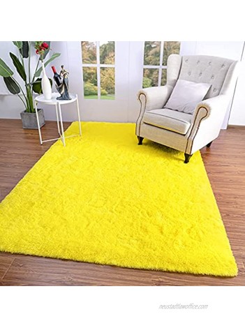 ECOBER Premium Velvet Fluffy Area Rug Plush Soft Carpet for Bedroom Living Room Extra Comfy Furry Rugs Modern Cute Carpets for Nursery Kids Children 4x5.9 Feet Yellow