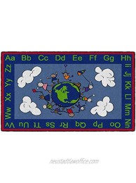 Flagship Carpets Happy World Rug Educational Carpet for Children's Classroom Home and School Playroom or Children's Bedroom 3'x5' Blue Multi-Color