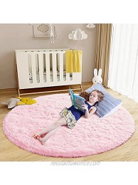 Gliwen Super Soft Round Rug for Bedroom Fluffy Round Kids Rug and Carpets Fuzzy Plush Circle Rugs and Play Mat for Kids Girls Living Room Non Slip Cute Decor 4x4 FT Pink