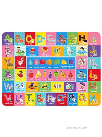 IMIKEYA Kids Floor Mat Playtime Collection ABC Alphabet Words Shapes Area Rug Comfortable Kids Educational Rug Play Mat for Bedroom Playroom 78.7x59 in