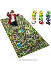 JOYIN Kids Play Rugs with 12 Pull-Back Vehicle Set Durable Kids Carpet Playmat Rug City Pretend Play Toddler Car Track Rug