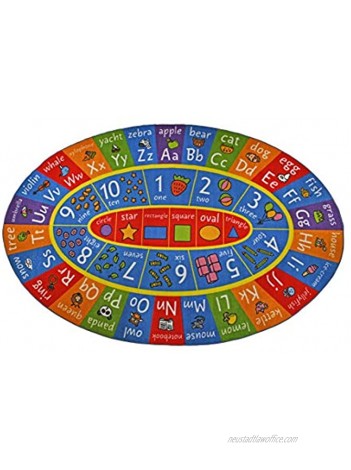 KC Cubs Playtime Collection ABC Alphabet Numbers and Shapes Educational Learning & Game Area Oval Rug Carpet for Kids and Children Bedrooms and Playroom 3' 3" x 4' 7" Multicolor KCP010033-3x5