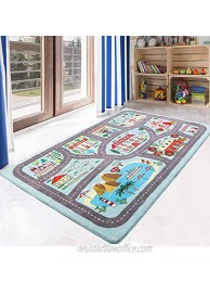 LIVEBOX Kids Playroom Rug Play Carpet 4' x 6' Blue City Life Large Playmat Learn Play and Have Fun Safely Kids Road Traffic Area Rugs Washable Children’s Educational Rug for Kids Room Bedroom