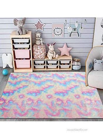 Maxsoft Furry Kids Rainbow Rugs Colorful Area Rug for Girls Bedroom Nursery Play Room Fuzzy Carpet for Living Room Kids Room Cute 3x5 Feet