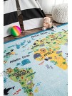 nuLOOM Animal World Map Kids Area Rug 3' 3" x 5' Baby Blue